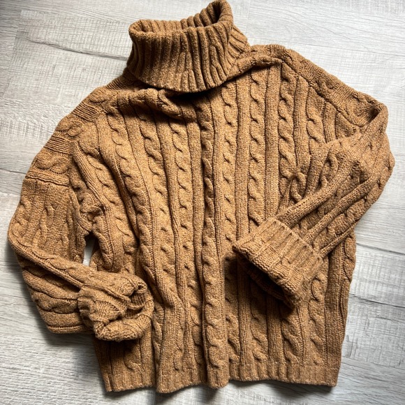 Abercrombie & Fitch Sweaters - Abercrombie & Fitch Cable Knit Turtleneck Sweater M Chunky Wool Alpaca Brown